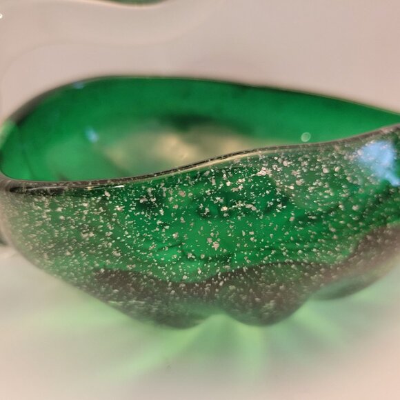 Murano Style Green & Clear Glass Swan Decorative Bowl - Picture 2 of 6